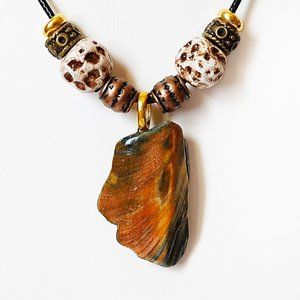 Shell Pendant Necklace With Handmade Clay Beads